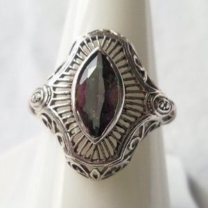 A rainbow topaz ring, Art Deco style, 925 silver, size 7, promise ring.